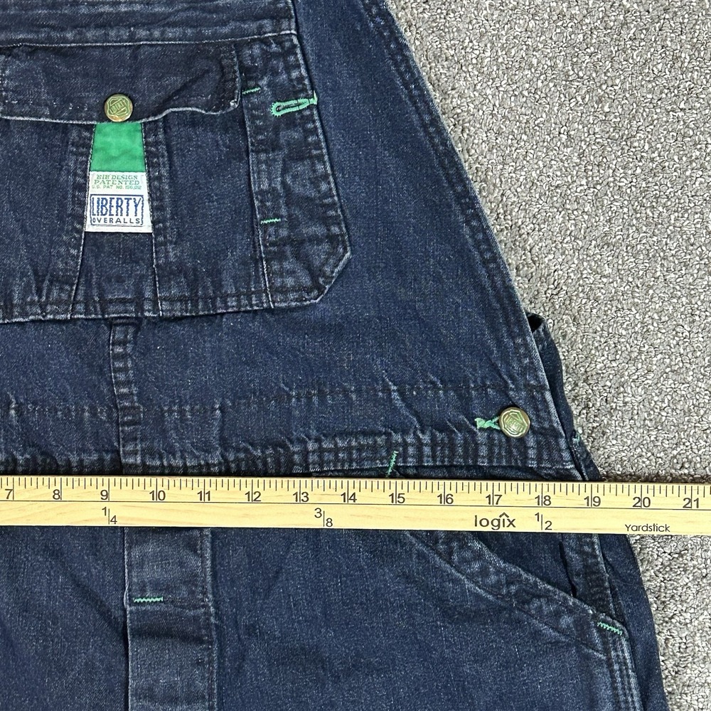 Liberty Overalls Men's 38x31 Dark Denim Bib Carpenter Green Stitch Zip Pocket - Picture 7 of 11
